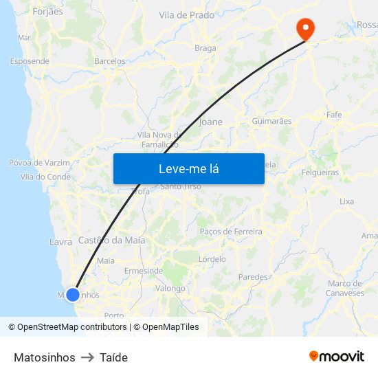 Matosinhos to Taíde map