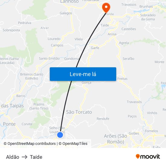 Aldão to Taíde map