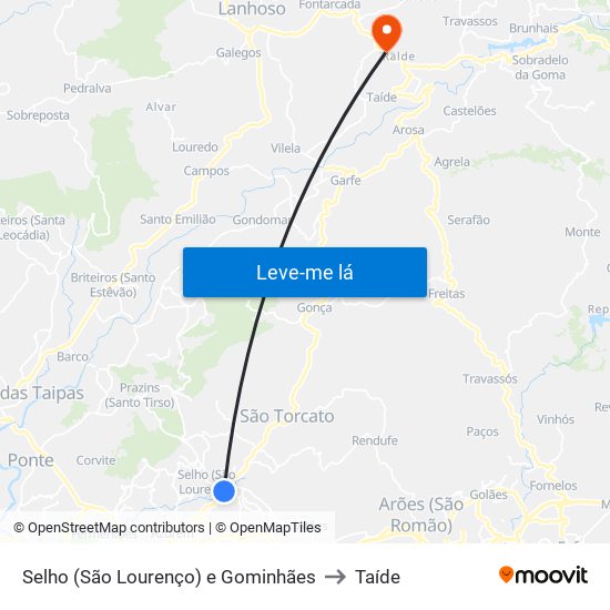 Selho (São Lourenço) e Gominhães to Taíde map