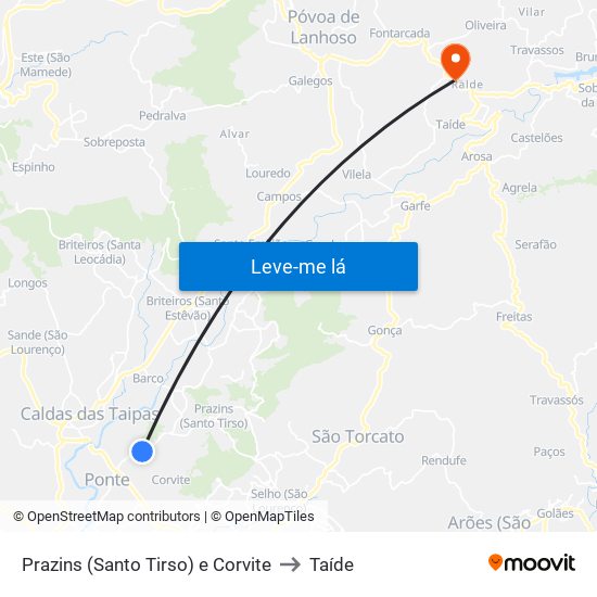 Prazins (Santo Tirso) e Corvite to Taíde map