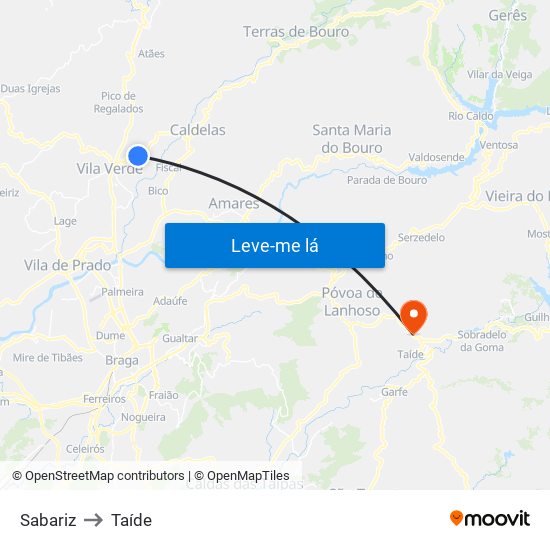 Sabariz to Taíde map