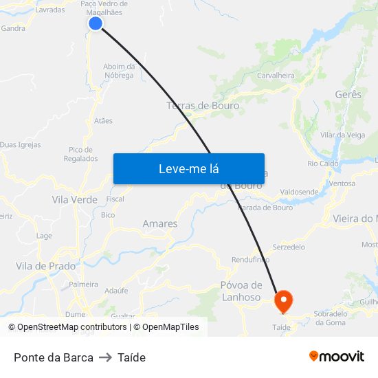 Ponte da Barca to Taíde map