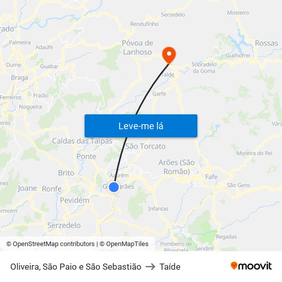 Oliveira, São Paio e São Sebastião to Taíde map