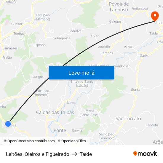 Leitões, Oleiros e Figueiredo to Taíde map