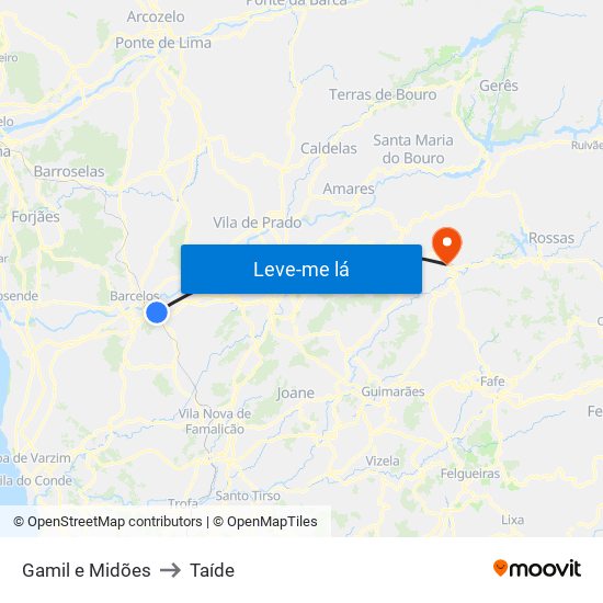 Gamil e Midões to Taíde map