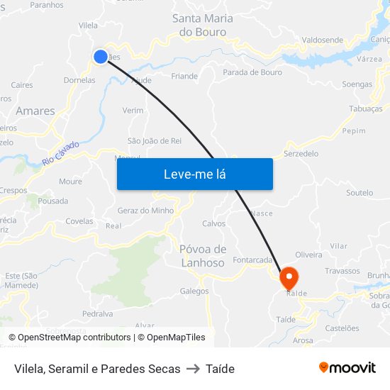 Vilela, Seramil e Paredes Secas to Taíde map