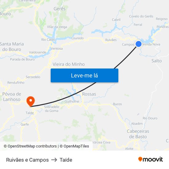 Ruivães e Campos to Taíde map