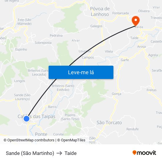 Sande (São Martinho) to Taíde map