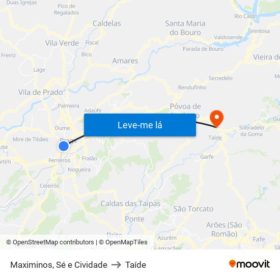 Maximinos, Sé e Cividade to Taíde map