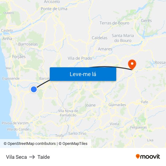 Vila Seca to Taíde map