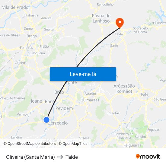 Oliveira (Santa Maria) to Taíde map