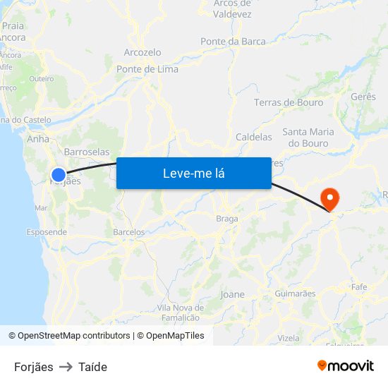 Forjães to Taíde map