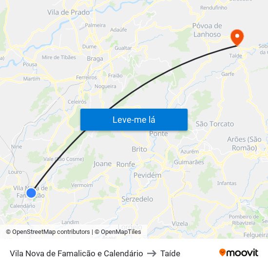 Vila Nova de Famalicão e Calendário to Taíde map