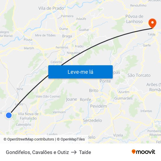 Gondifelos, Cavalões e Outiz to Taíde map