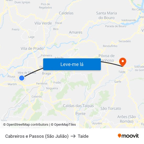 Cabreiros e Passos (São Julião) to Taíde map