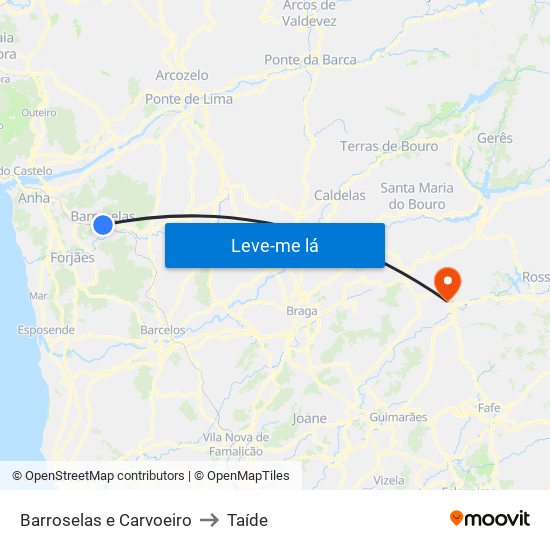 Barroselas e Carvoeiro to Taíde map