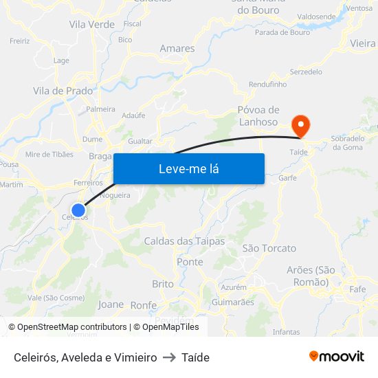 Celeirós, Aveleda e Vimieiro to Taíde map