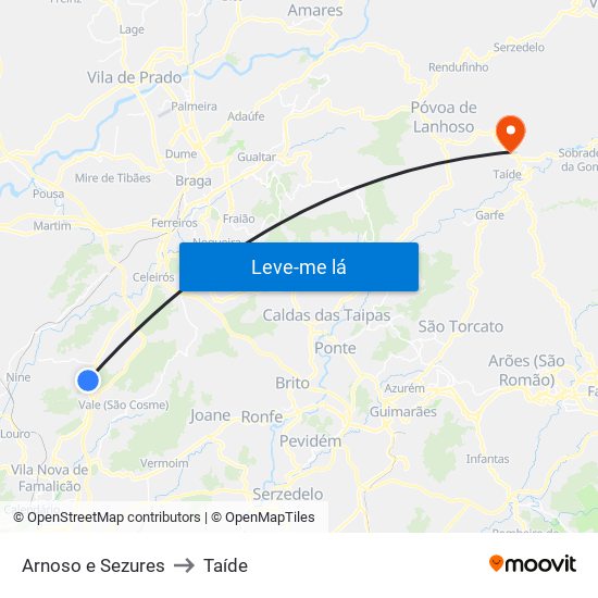 Arnoso e Sezures to Taíde map