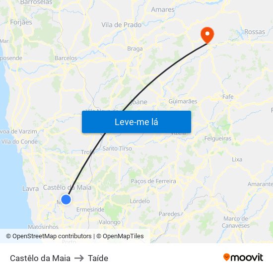 Castêlo da Maia to Taíde map
