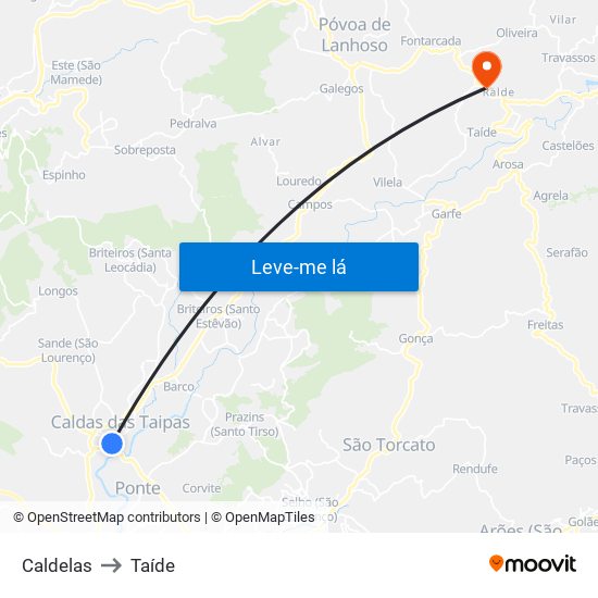 Caldelas to Taíde map