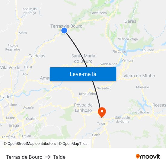 Terras de Bouro to Taíde map
