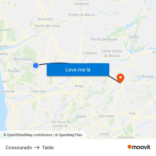 Cossourado to Taíde map