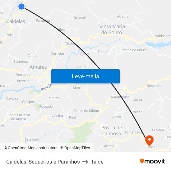 Caldelas, Sequeiros e Paranhos to Taíde map