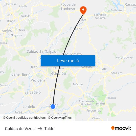 Caldas de Vizela to Taíde map