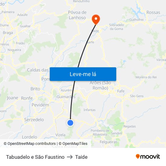 Tabuadelo e São Faustino to Taíde map