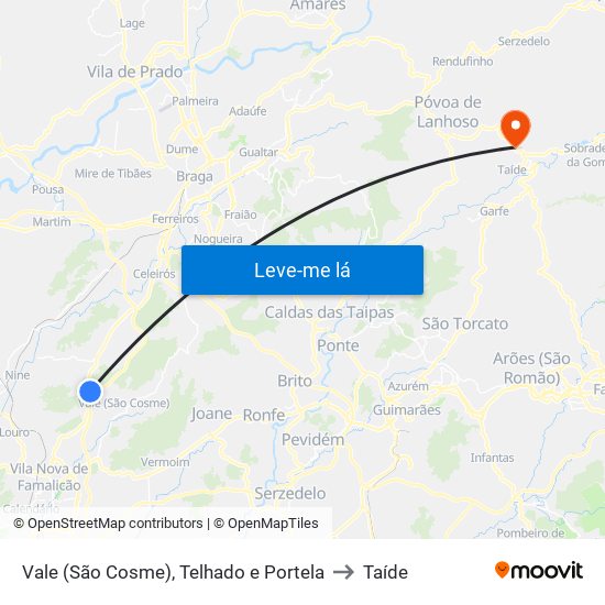 Vale (São Cosme), Telhado e Portela to Taíde map