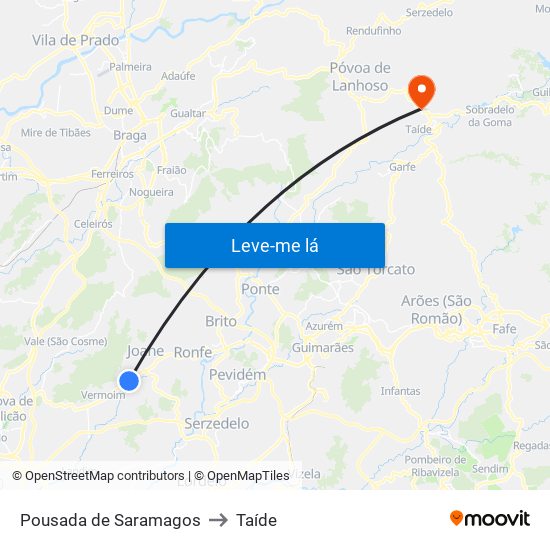 Pousada de Saramagos to Taíde map