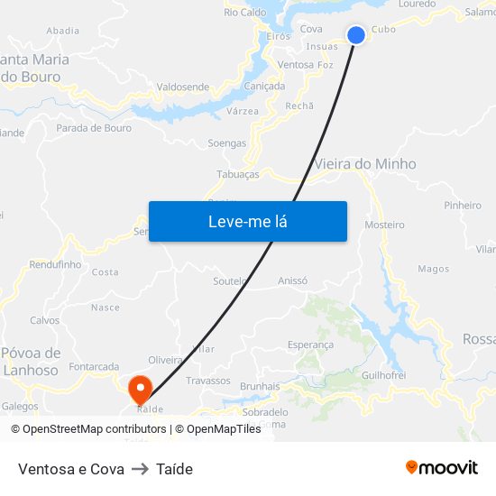 Ventosa e Cova to Taíde map