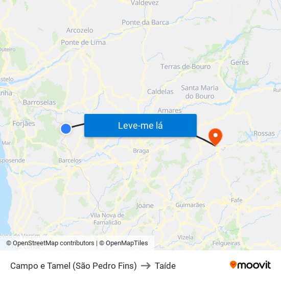 Campo e Tamel (São Pedro Fins) to Taíde map
