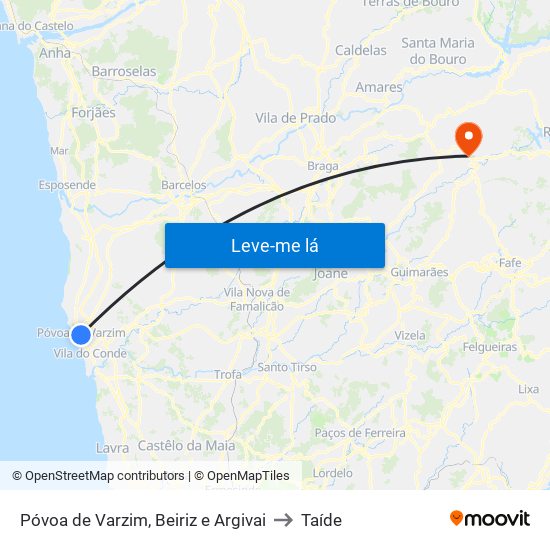 Póvoa de Varzim, Beiriz e Argivai to Taíde map