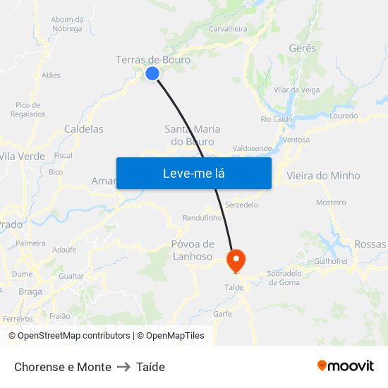 Chorense e Monte to Taíde map