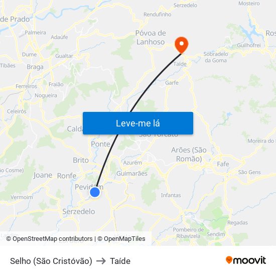 Selho (São Cristóvão) to Taíde map