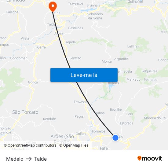 Medelo to Taíde map