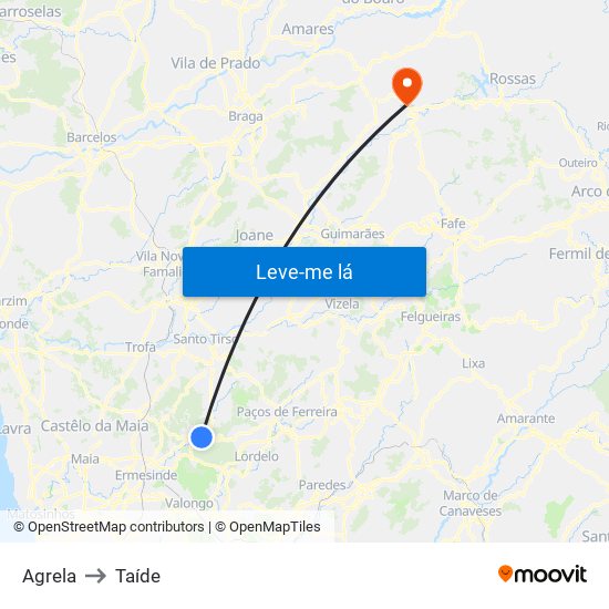 Agrela to Taíde map