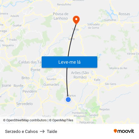 Serzedo e Calvos to Taíde map