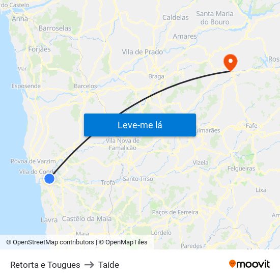 Retorta e Tougues to Taíde map