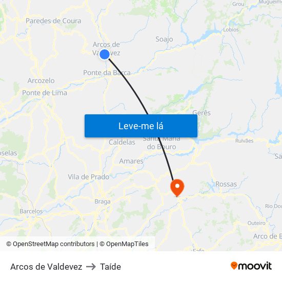 Arcos de Valdevez to Taíde map