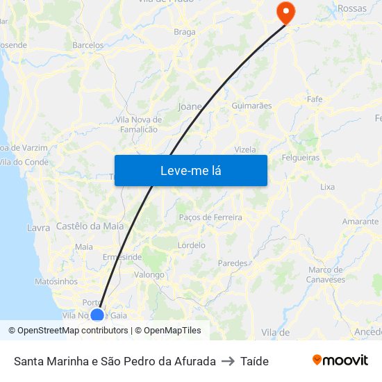 Santa Marinha e São Pedro da Afurada to Taíde map