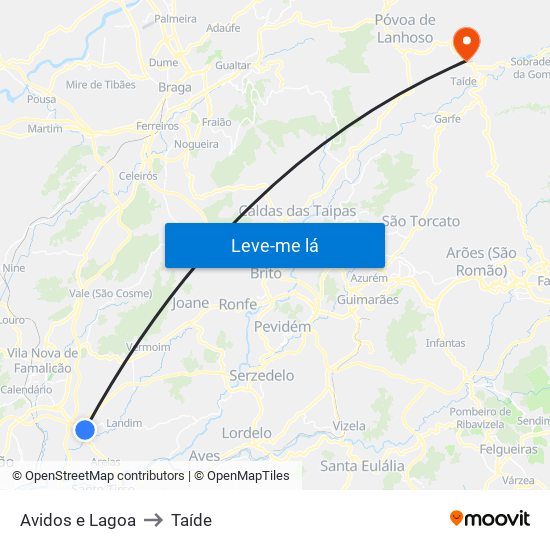 Avidos e Lagoa to Taíde map