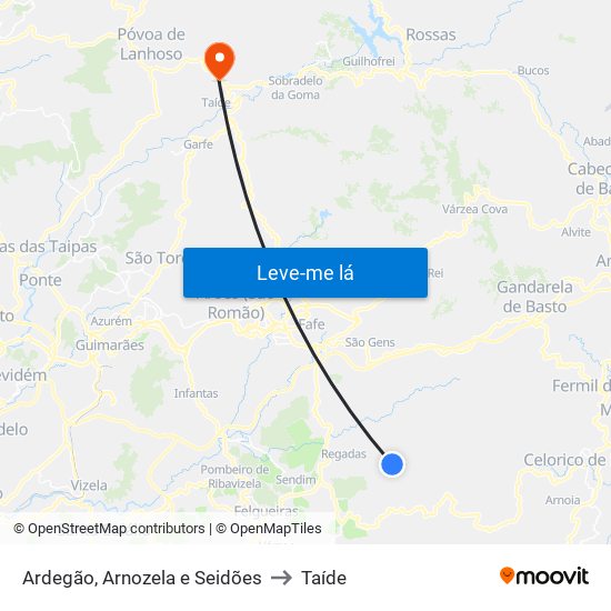 Ardegão, Arnozela e Seidões to Taíde map