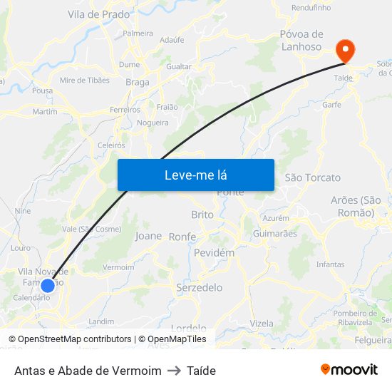 Antas e Abade de Vermoim to Taíde map