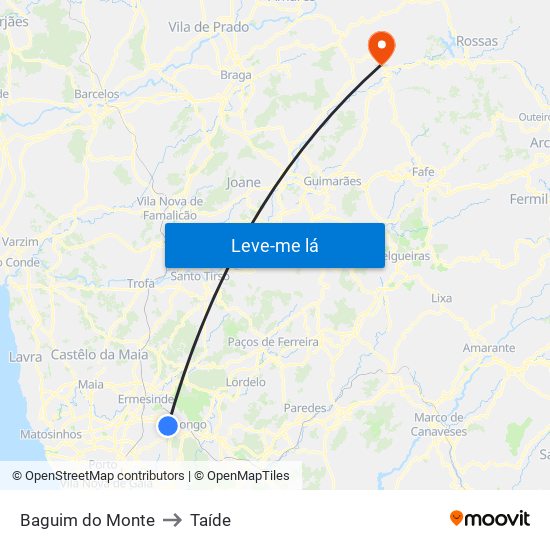 Baguim do Monte to Taíde map