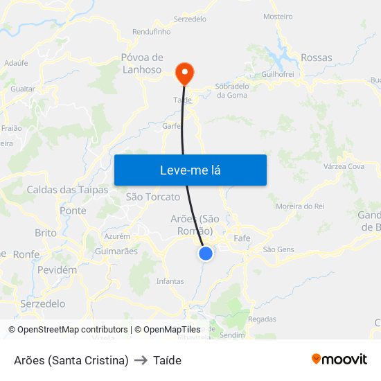 Arões (Santa Cristina) to Taíde map
