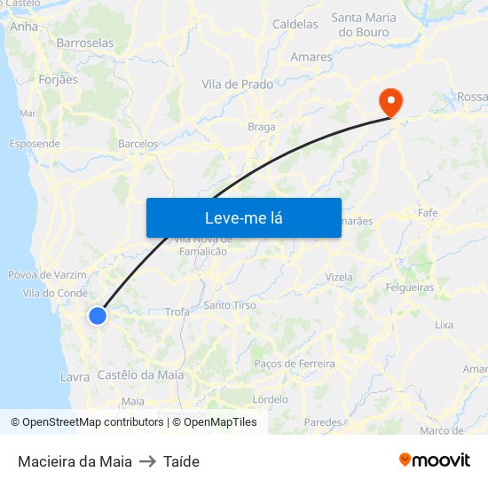 Macieira da Maia to Taíde map
