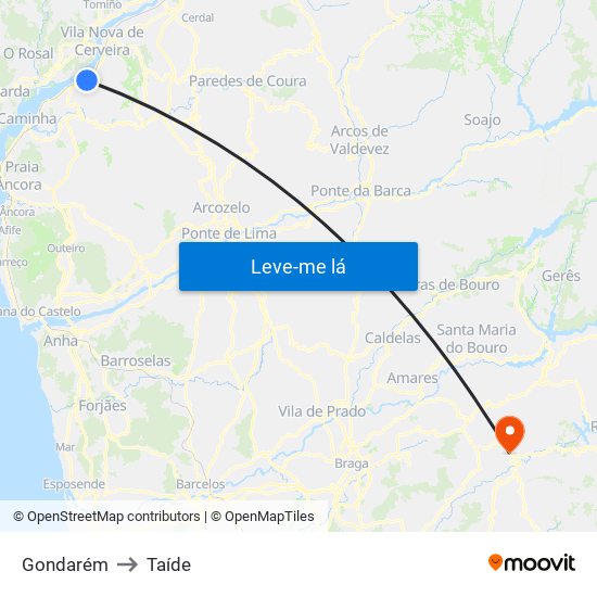 Gondarém to Taíde map