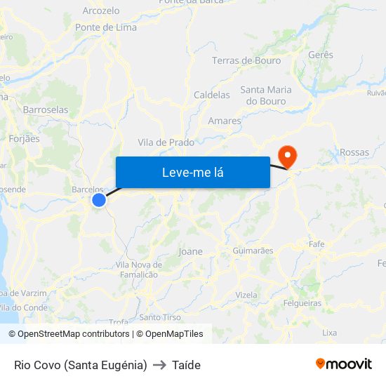 Rio Covo (Santa Eugénia) to Taíde map